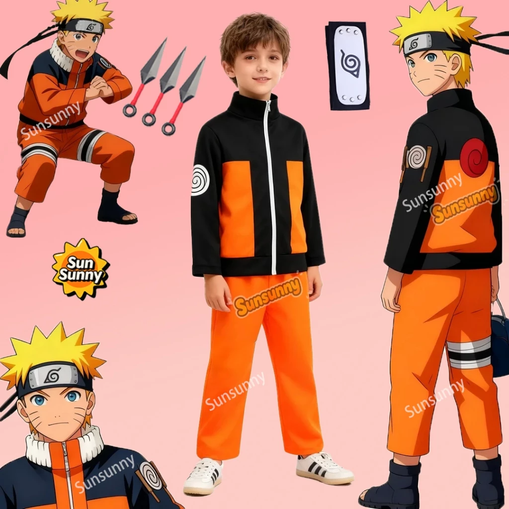 ชุดเครื่องแต่งกายคอสเพลย์นารูโตะ สําหรับเด็ก Naruto Uzumaki เครื่องแต่งกายสำหรับเด็กอะนิเมะเด็กคอสเพลย์ปาร์ตี้ฮาโลวีน