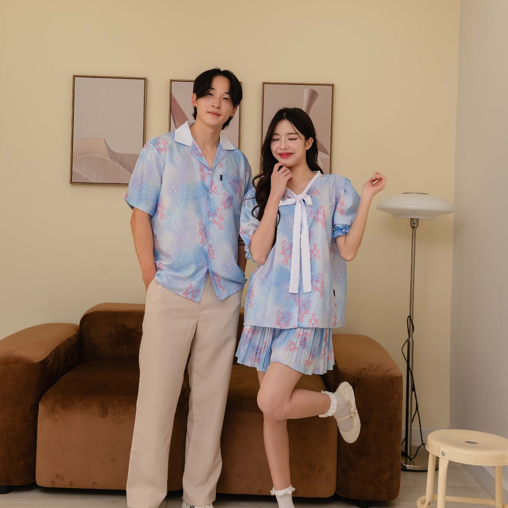 **พร้อมส่ง ใช้โค้ด25%ได้** Minimalpolo ลายกุ้ง Lobster ชุดเซ็ทพลีท เสื้อเชิ้ตแขนสั้น