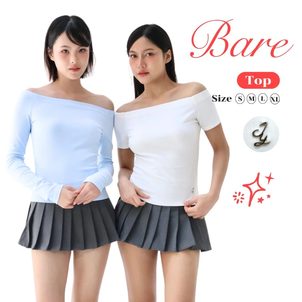 JARINYA (S-XL) เสื้อยืดปาดไหล่ 2 ข้าง แต่งเหล็ก JY