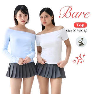 JARINYA (S-XL) เสื้อยืดปาดไหล่ 2 ข้าง แต่งเหล็ก JY