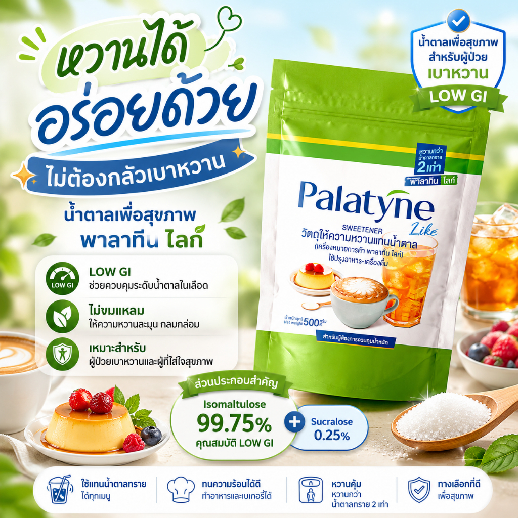 พาลาทีนไลท์  ผลิตภัณฑ์ให้ความหวานแทนน้ำตาล แบบถุง ขนาด 500 กรัม