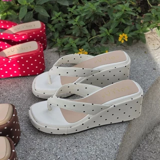 💖 OHODOODEE 💖 Polka Dot Retro Wedges รองเท้าแตะส้นตึกคุณหนูลายจุดสุดคลาสสิก สูง 3 นิ้ว ST127