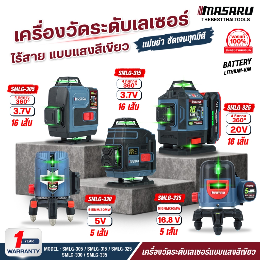 เลเซอร์วัดระดับ 12/16 เส้น แสงสีเขียว MASARU 3/4แกน รุ่น SMLG เครื่องวัดระดับเลเซอร์ เครื่องวัดระดับ