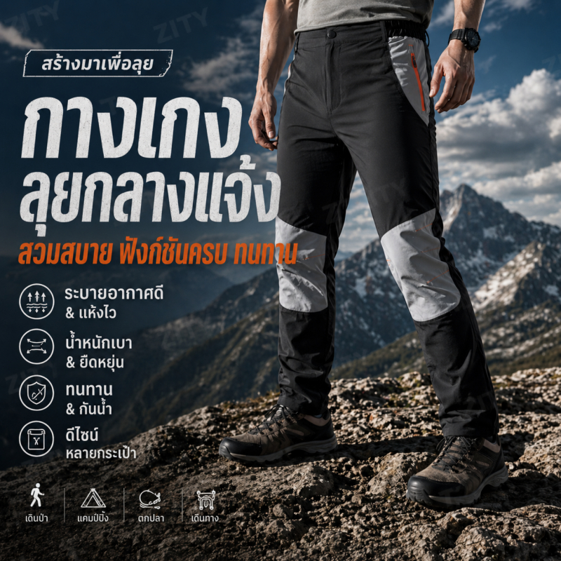 ZITY กางเกง Outdoor ผู้ชาย กางเกงขายาวผู้ชาย ระบายอากาศดี ทนทาน ใส่สบาย หลายสี