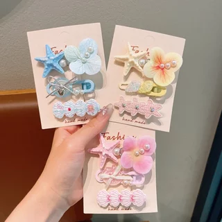 LUCKYROSE กิ๊บติดผมน่ารัก ลายดอกไม้และปลาดาว แนวทะเล หนีบข้าง เหมาะสำหรับสาวน้อย