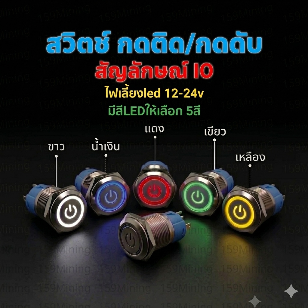 สวิตช์ กดติด กดดับ สัญลักษณ์ IO ไฟเลี้ยงLED12v-24v