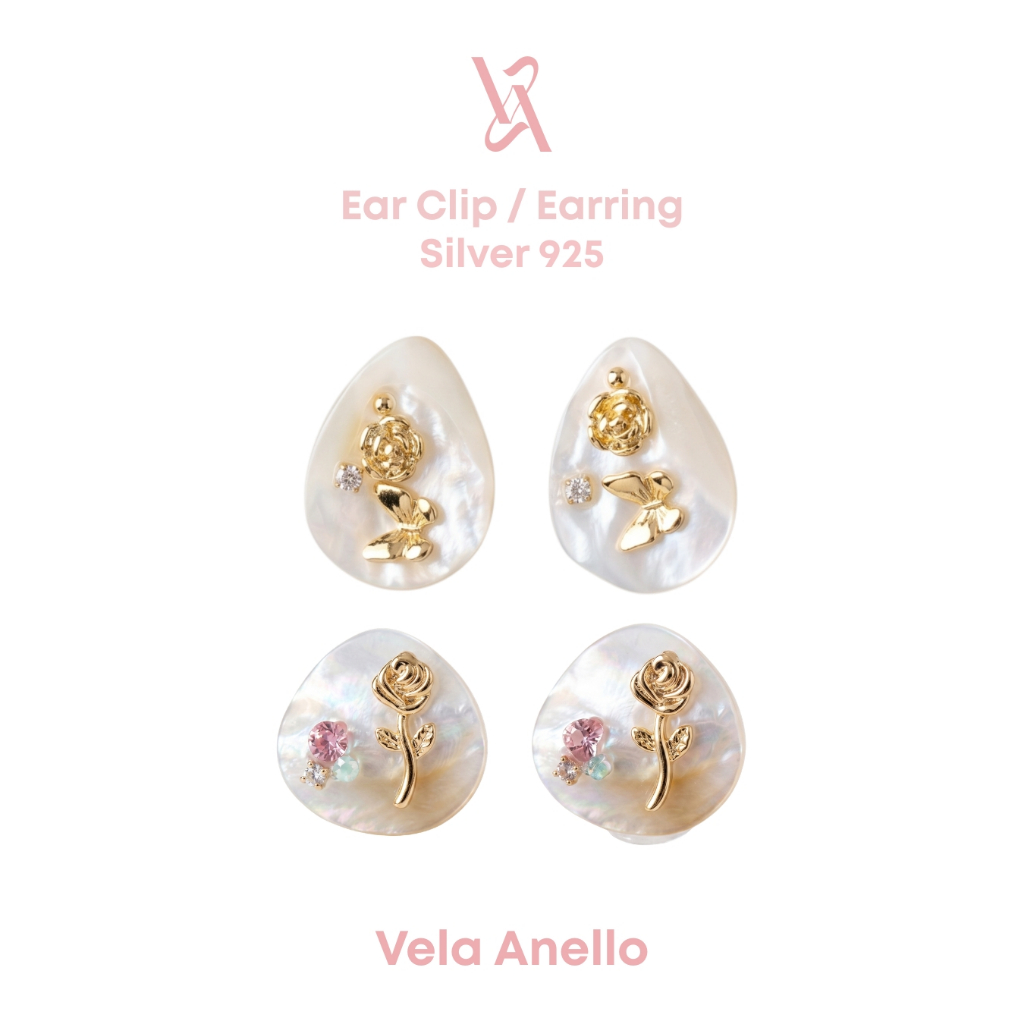 Vela S925 Mother of Pearl ต่างหูติดหู ต่างหูมุก เครื่องประดับไปทะเล