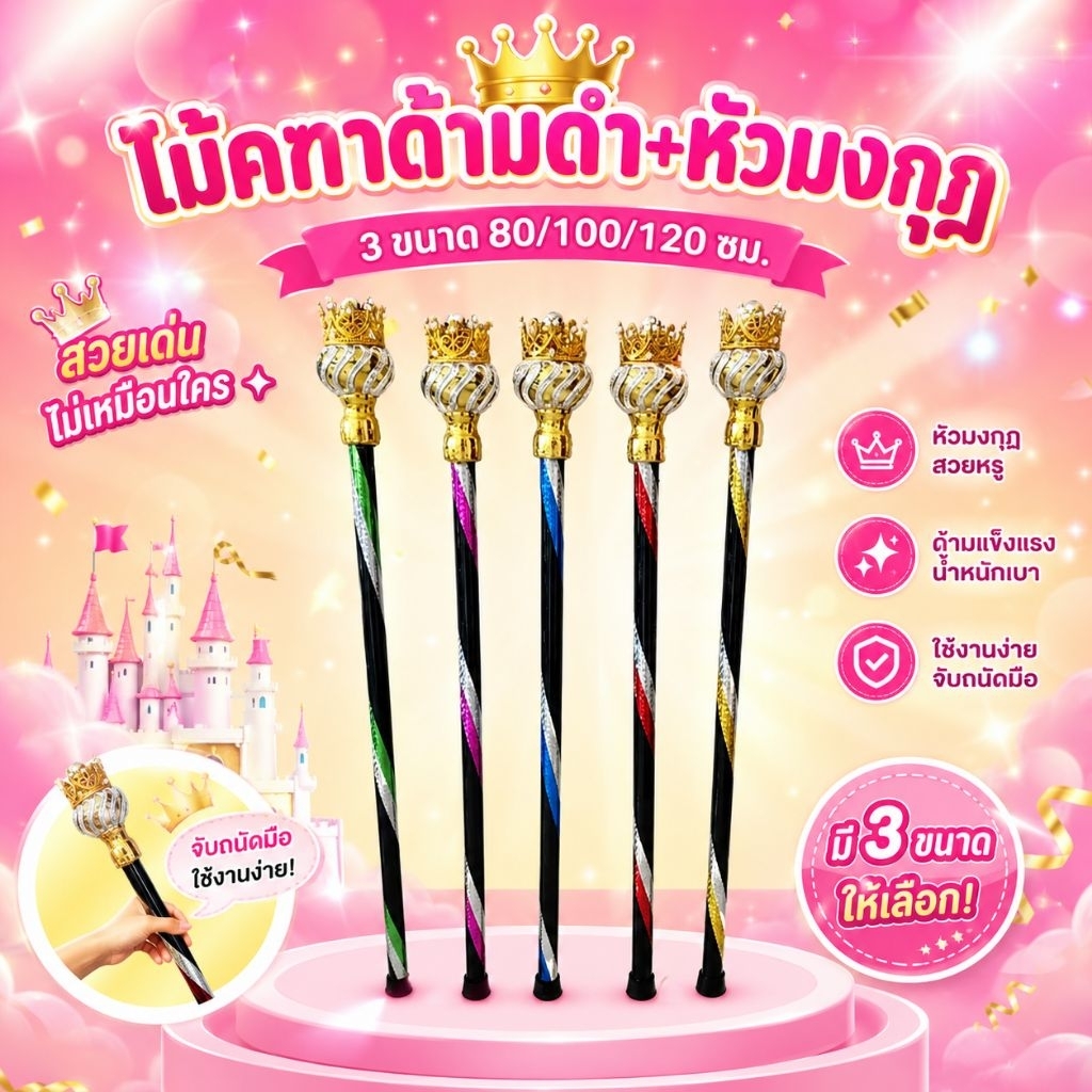 พร้อมส่ง ไม้คฑามงกุฏแต่งดำ ไม้คฑากีฬาสี ไม้คฑาเด็ก ไม้ดรัมเมเยอร์