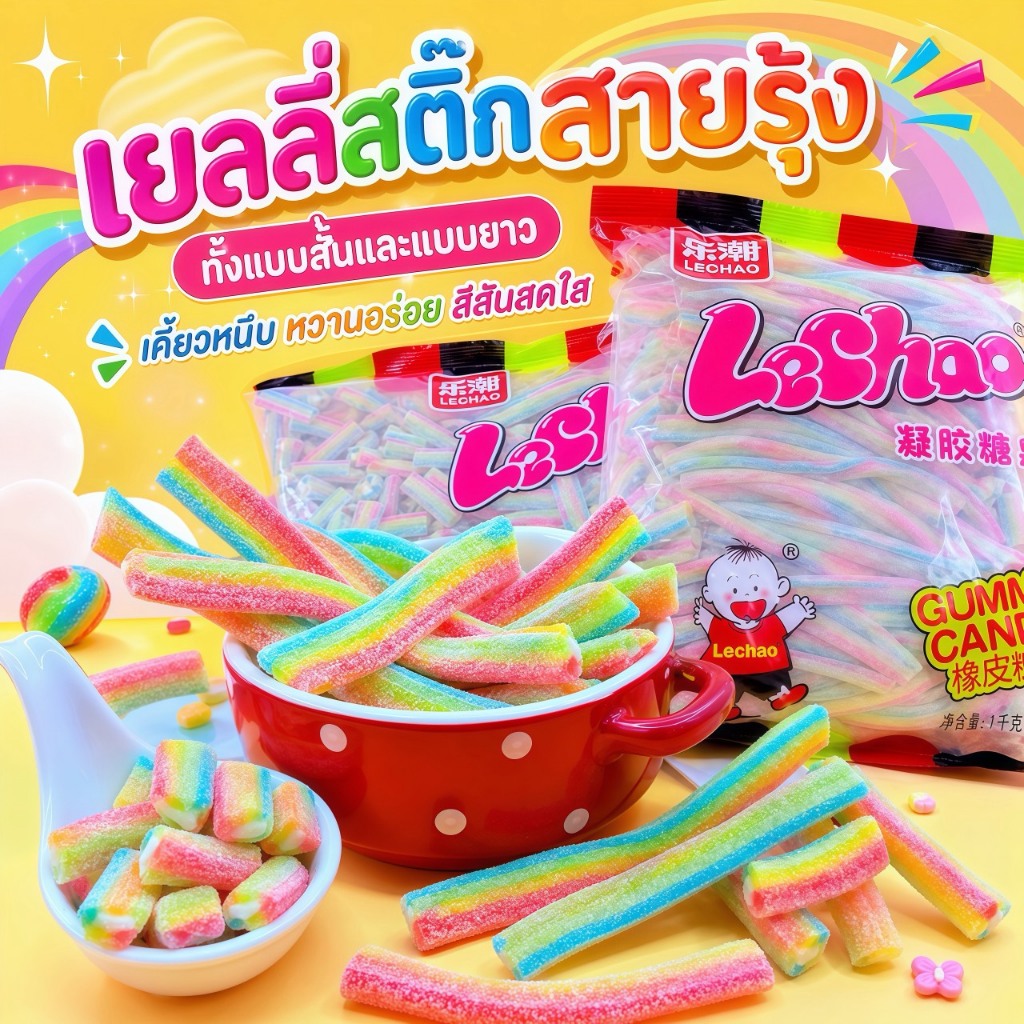 LeChao Stick เยลลี่สติ๊กเคี้ยวมัน 2 สไตล์ สั้นก็เพลิน ยาวก็จุใจ มาพร้อมขนาดใหญ่กินเพลิน 1 กิโลกรัม