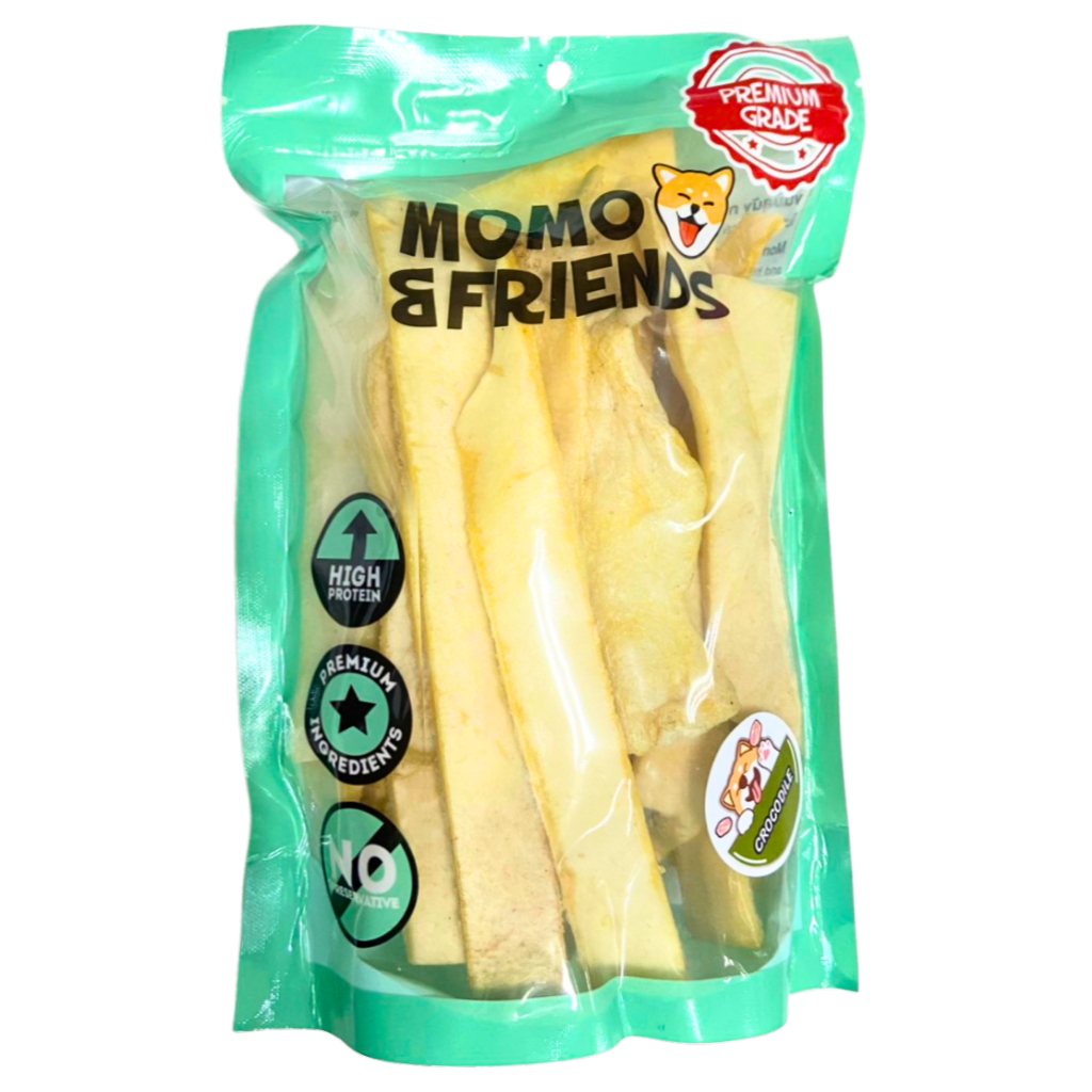 ขนมขัดฟันสุนัข โคนหูวัวสไลด์อบน้ำมันจระเข้ แบรนด์ Momo&Friends Size L(แพ็คใหญ่)