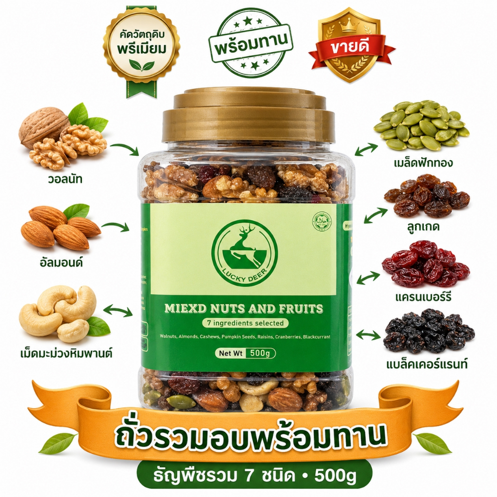 ถั่วรวม 500g ธัญพืชรวม มิกซ์นัทกระปุกใหญ่ ขนมคลีนเพื่อสุขภาพ พร้อมทาน เก็บง่าย สินค้าพร้อมส่ง