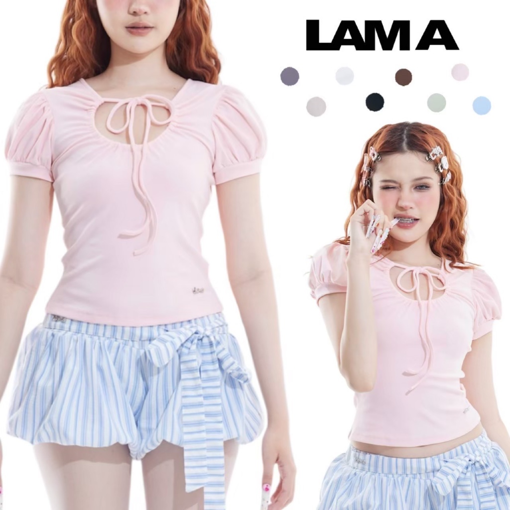 Look top เสื้อแขนตุ๊กตา คอผูกน่ารัก ดีไซน์แขนพอง Clothing Women
