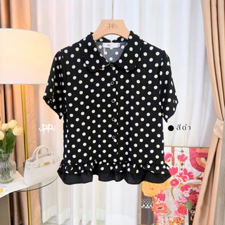 POI Polka dot เสื้อผ้าเจลลี่คอปกแขนสั้นต่อชายระบาย L026E7