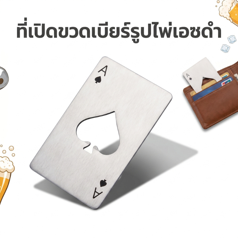 ที่เปิดขวดสแตนเลสรูปการ์ดไพ่โป๊กเกอร์ ไม่เป็นสนิม ขนาดเท่าบัตรเครดิต แข็งแรง พกพาเปิดขวดเบียร์ได้สะดวก