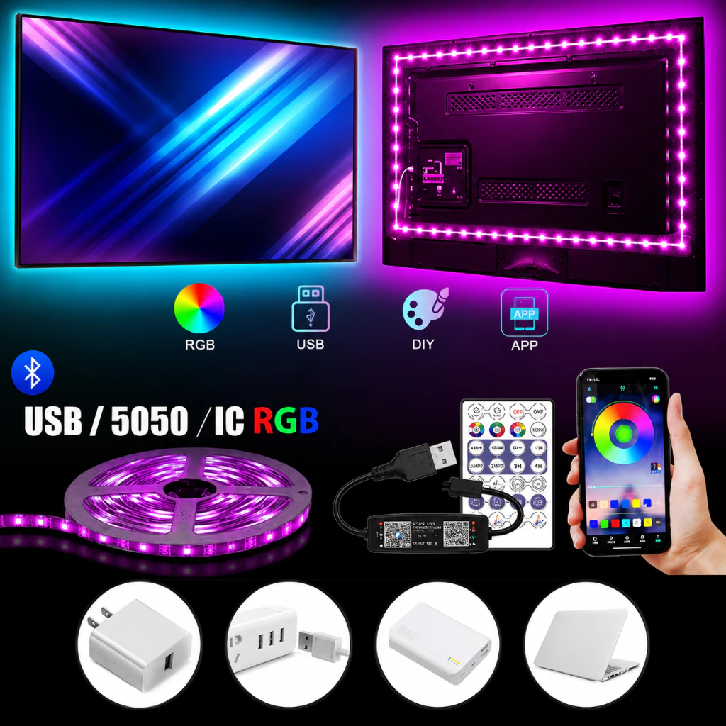ไฟเส้น LED USB RGB 10 เมตร ติดง่าย เปลี่ยนสีได้หลายโหมด พร้อมรีโมท ไฟแต่งห้องสไตล์ TikTok