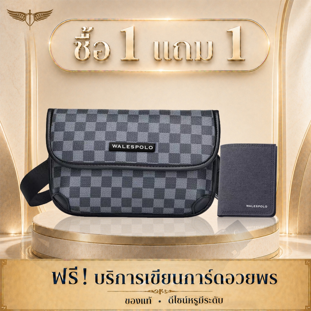 กระเป๋าสตางค์ผู้ชาย Walespolo รุ่นบางพกง่าย ผิวลายผ้า ใส่บัตร ธนบัตร รูปถ่าย ใช้ทุกวัน สีดำ สีเทา