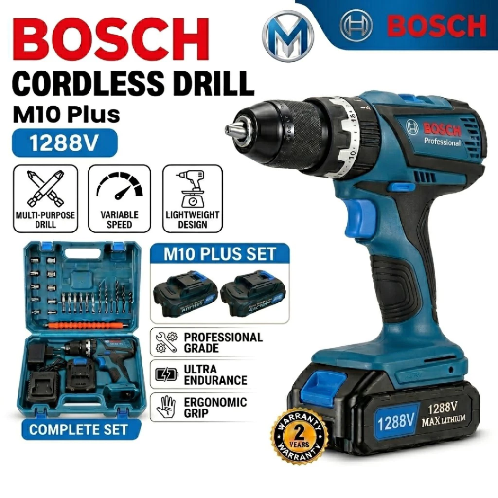 สว่านไร้สาย 1288V 3 ระบบ แบตเตอรี่ Li-ion 2 ก้อน ปรับสปีดได้ เครื่องสว่านไฟฟ้า Cordless Drill แรงสูง ใช้งานอเนกประสงค์