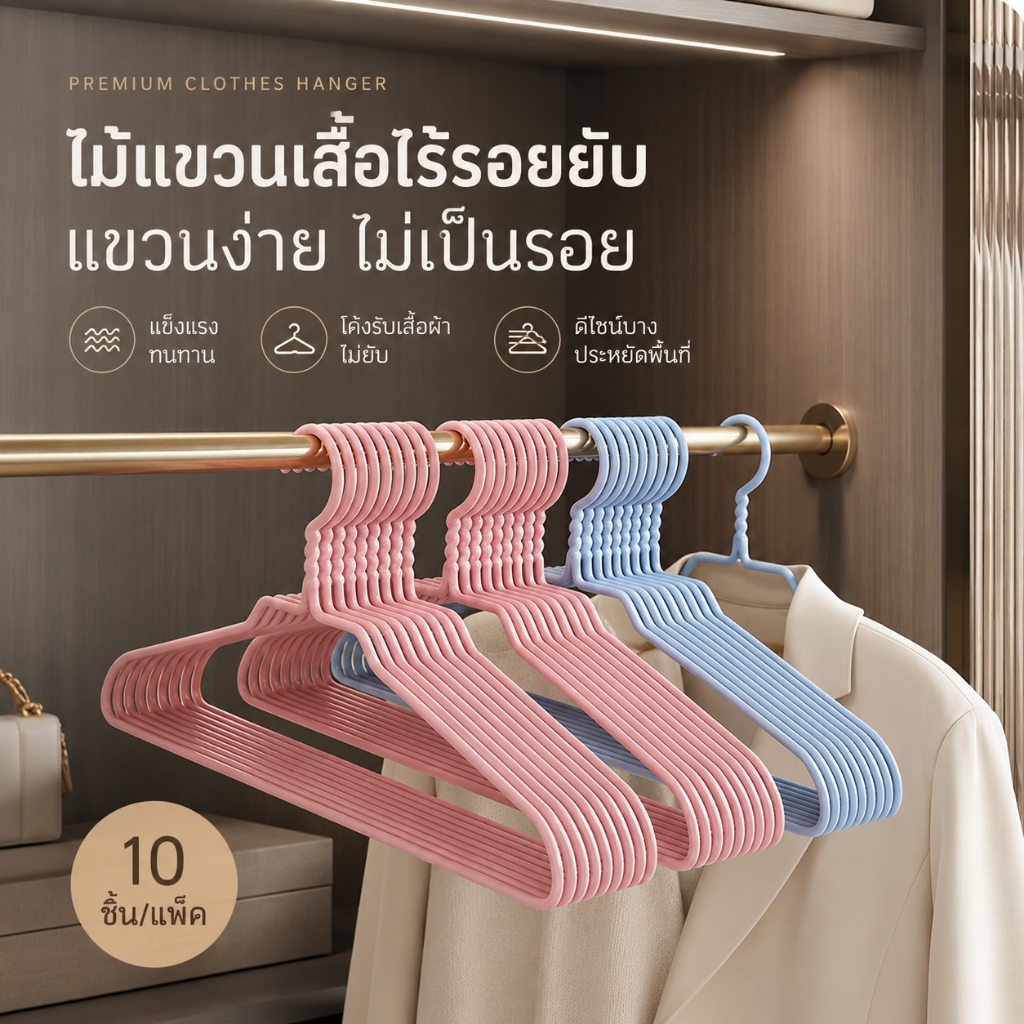 ไม้แขวนเสื้อ 40 ชิ้น ไม้แขวนเสื้อผู้ใหญ่ ที่แขวนเสื้อผ้า แบบบาง กันลื่น รับน้ำหนักดี ประหยัดพื้นที่ แข็งแรง จัดระเบียบตู