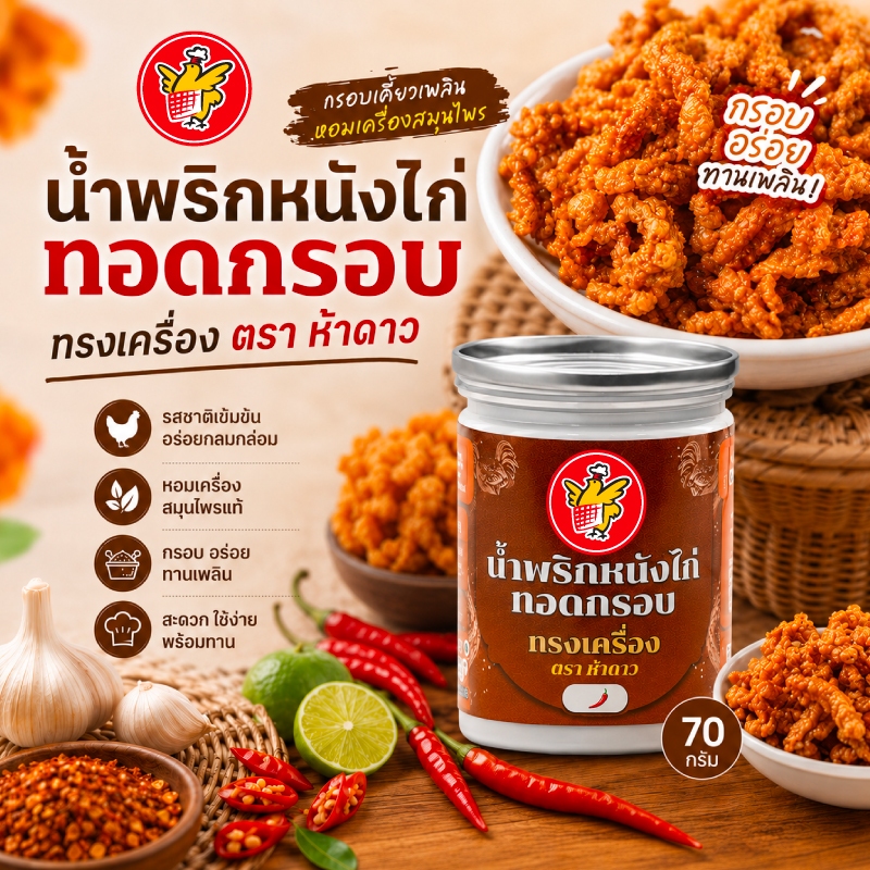 น้ำพริกหนังไก่กรอบทรงเครื่อง ตราห้าดาว