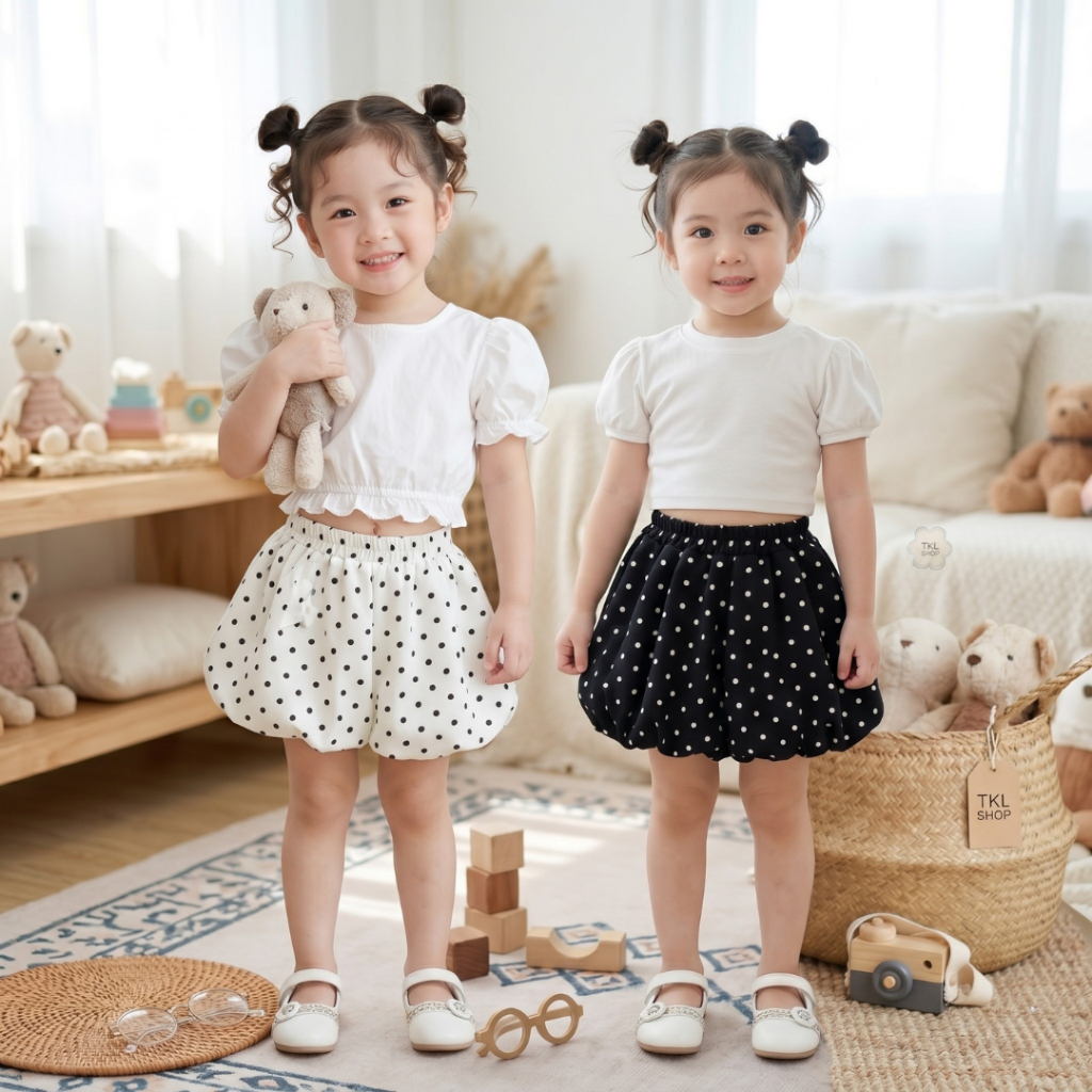 กระโปรงกางเกงบอลลูนเด็กผู้หญิง ลายจุด polka dot