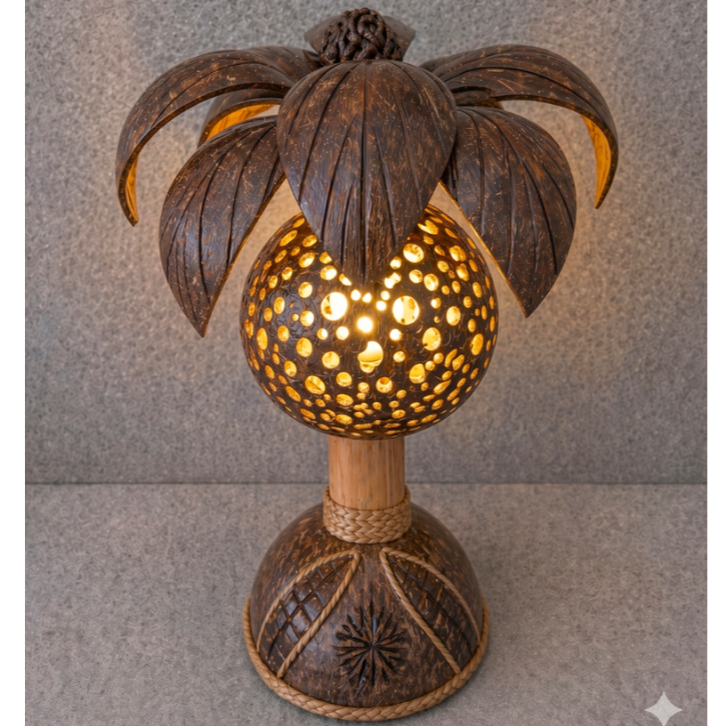 โคมไฟกะลามะพร้าว ต้นไม้ 1 ลูก (ฐานกะลา) งานแฮนด์เมด Coconut lamp  ของขวัญตกแต่งบ้าน