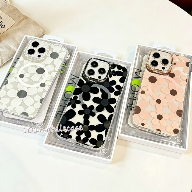 MOOPHE เคสดอกไม้สีเมทัคลิค เคส ชาร์ได้ สำหรับ iPhone 17 Air 17Pro 17Promax 17Air 11 12 13 14 15 16 PRO MAX 16e แม่เหล็ก
