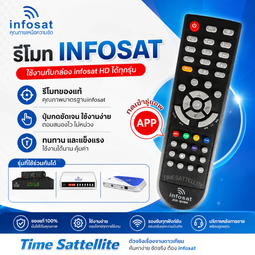 รีโมท Infosat (ใช้งานกับกล่อง infosat HD ได้ทุกรุ่น) HD-Q168 / HD-e168 / HD-X168 / AEC GOLD Remote รุ่นล่าสุด