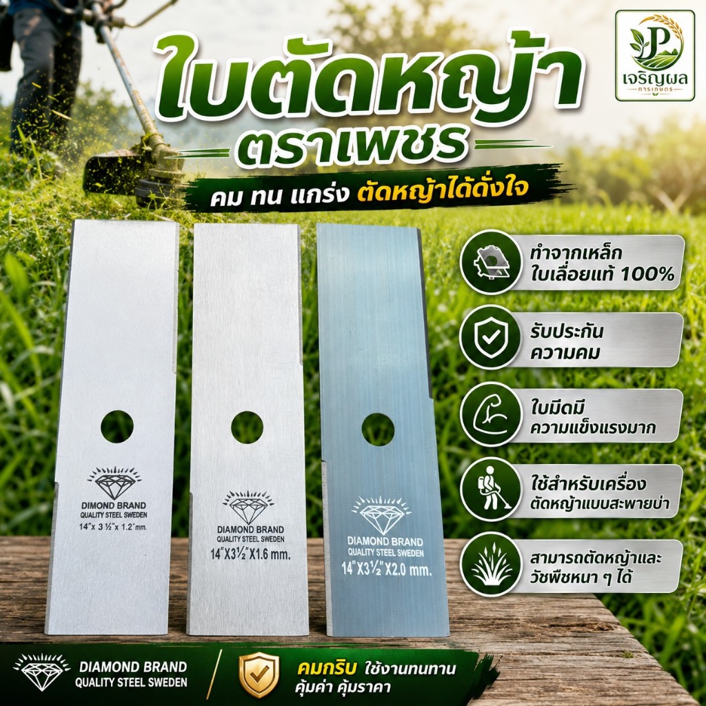 ใบตัดหญ้าตราเพชร รุ่นหนา 2มิลลิเมตร ใช้สำหรับเครื่องตัดหญ้าสพายบ่า