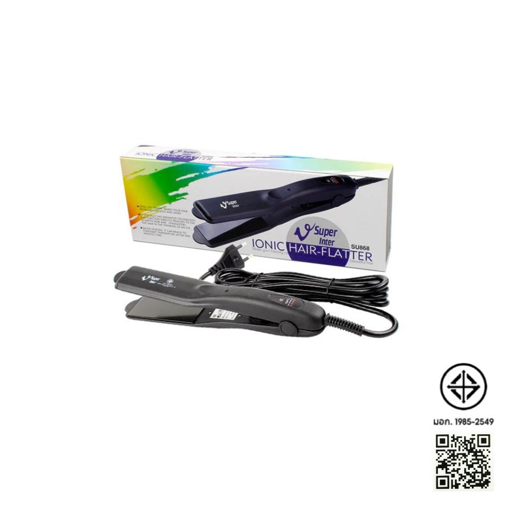 เครื่องหนีบผม เครื่องหนีบ รีดผม ซุปเปอร์วี Super V รุ่น SU868 (หน้าเล็ก ไม่มีฟัน สีดำ) ของแท้