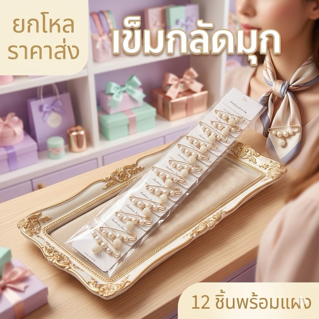🌷ยกโหล🌷เข็มกลัดแฟชั่น 12ชิ้น