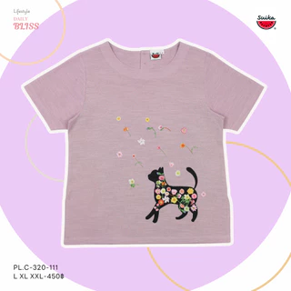 เสื้อแตงโม (SUIKA) - เสื้อแตงโม คอปาดแขนสั้น ผ้าสลาฟ พิมพ์ลายดอกไม้ ( PL.C-069 321 287 320 187 )