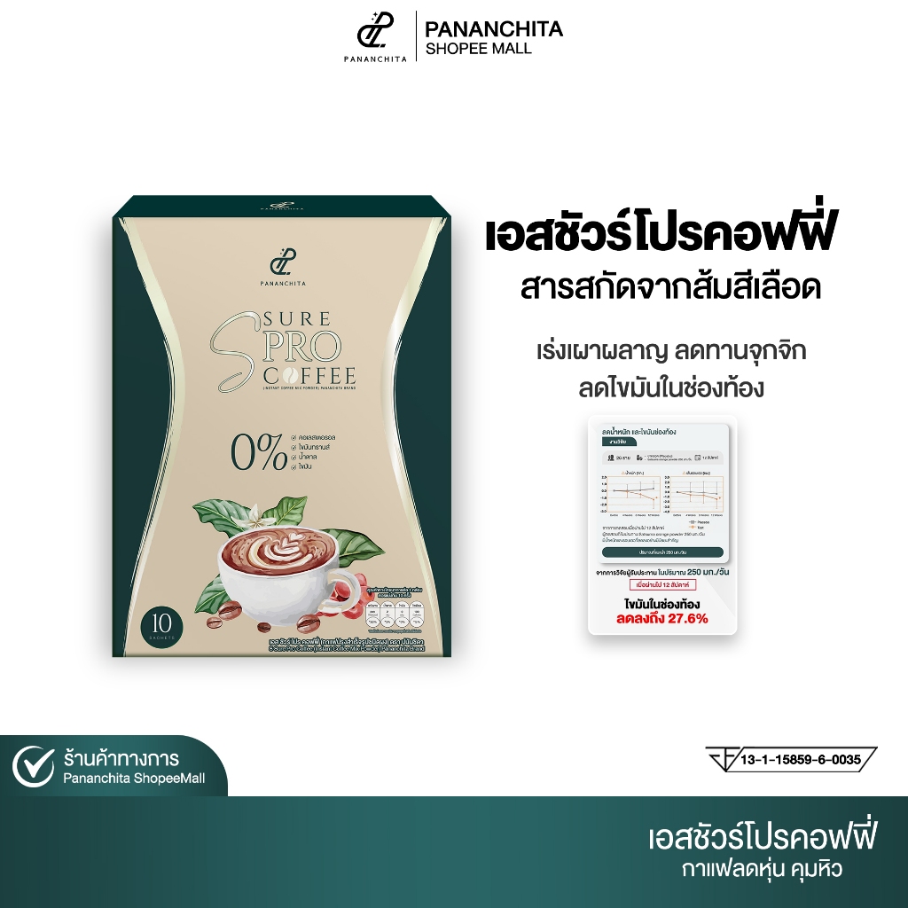 [ 1กล่อง ] กาแฟเป้ย เอสชัวร์โปรคอฟฟี่ กาแฟคุมหิว กาแฟปรุงสำเร็จรูป Pananchita official