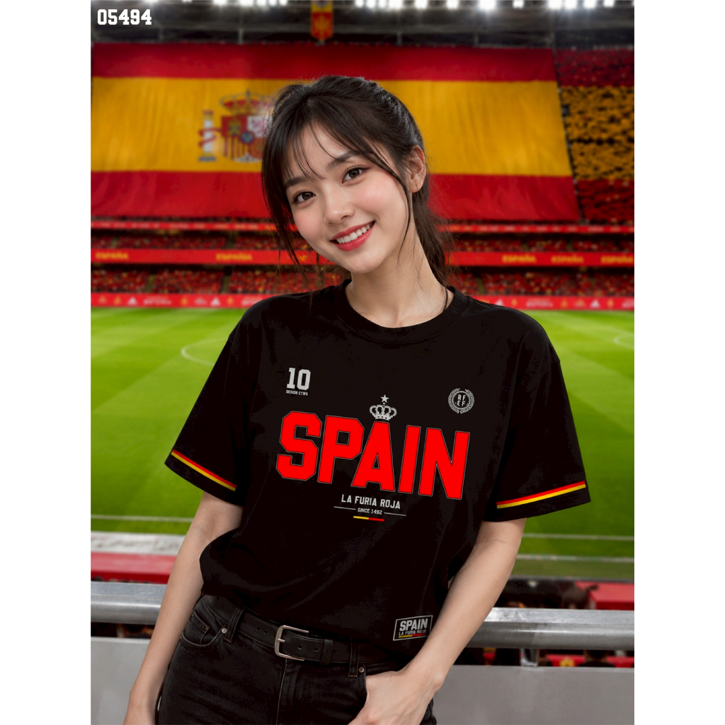 เสื้อยืดสกรีนลาย " บอลโลก SPAIN " เสื้อยืดผ้า COTTON 100% เสื้อยืดคอตตอน 100% เสื้อยืดผ้าฝ้าย 100%