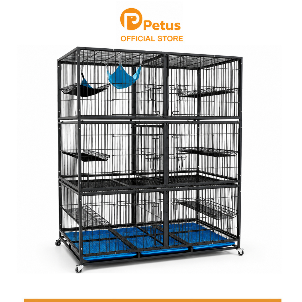 Petus กรงแมวขนาดใหญ่ 4 ชั้น ซี่ห่าง 4 ซม. พับได้ มี 2 ขนาด กรงสัตว์เลี้ยงขนาดใหญ่ บ้านแมว Cat Cage