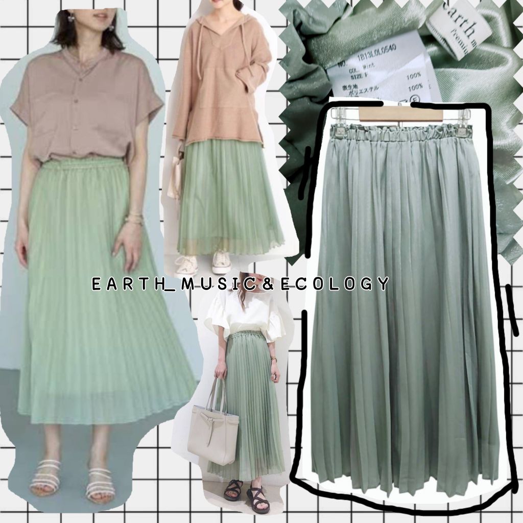 L33💚E A R T H_ M U S I C & E C 0 L 0 G Y=กระโปรงพลีทผ้าออแกนซ่า