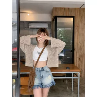 ส่งทันทีCici (NO. 1100) เสื้อคลุมแขนยาว ผ้าตาข่าย แต่งดีเทลกระเป๋าหน้าสองข้างใช้งานได้จริง