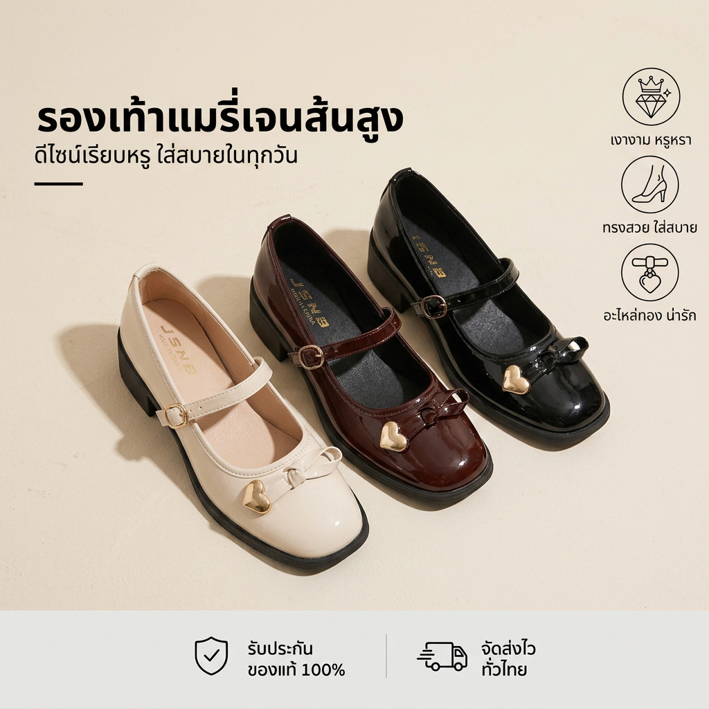 รองเท้าแมรี่เจน สีพื้น ลายโบว์ สไตล์เกาหลี หนังนุ่ม หัวกลม โลลิต้าเจเค คัทชูแฟชั่น พร้อมส่ง ส่งจากไทย
