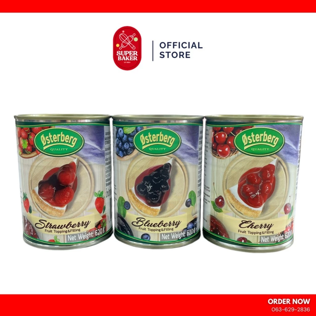 สตรอว์เบอร์รี บลูเบอร์รี เชอร์รี ออสเตอร์เบิร์ก ฟิลลิ่ง (Osterberg Fruit Topping & Filling) ขนาด 620g.