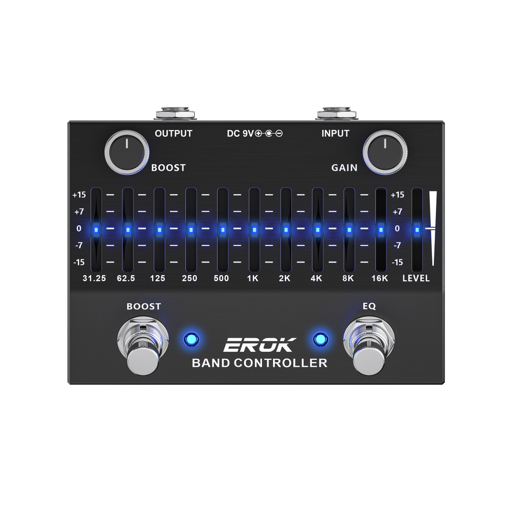 EROK EQB-10 EQ Pedal แป้นเหยียบปรับ EQ สำหรับกีตาร์ 10 แบนด์ พร้อมฟังก์ชั่นบูสเตอร์ ทรูบายพาส ใช้ไฟ DC 9V