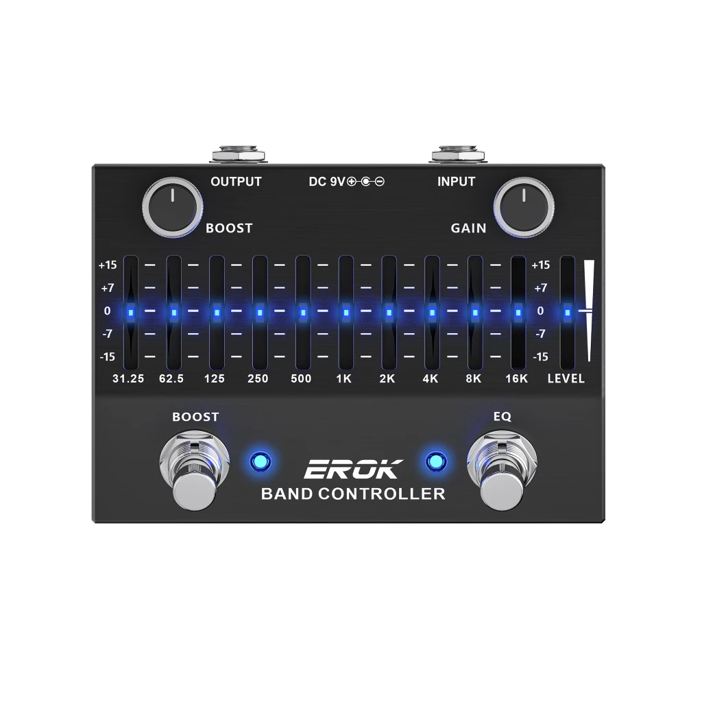 EROK EQB-10 EQ Pedal แป้นเหยียบปรับ EQ สำหรับกีตาร์ 10 แบนด์ พร้อมฟังก์ชั่นบูสเตอร์ ทรูบายพาส ใช้ไฟ DC 9V