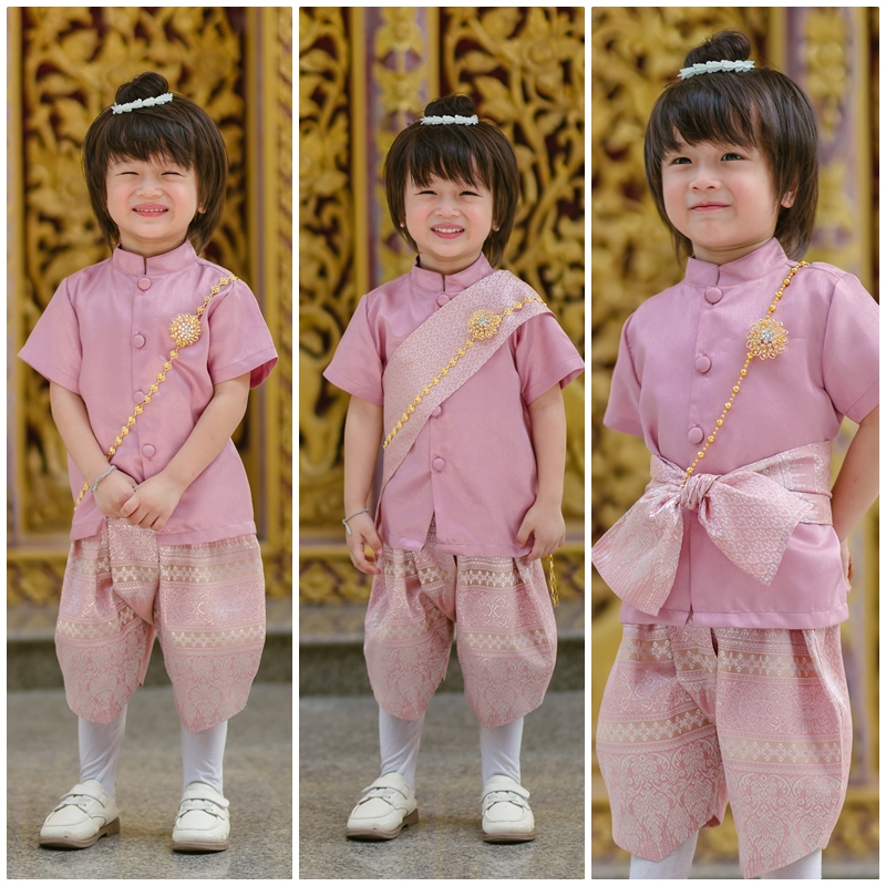 ชุดไทยเด็ก สีกลีบบัว หล่อแบบไทย ผ้าดี ใส่แล้วไม่ร้อน