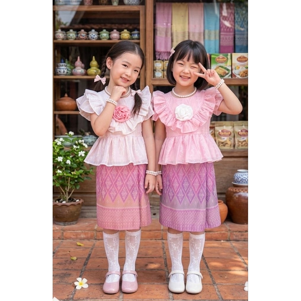 ชุดไทยเด็กละมุน ชุดไทยใส่ไปโรงเรียน✅พร้อมส่ง(DD)