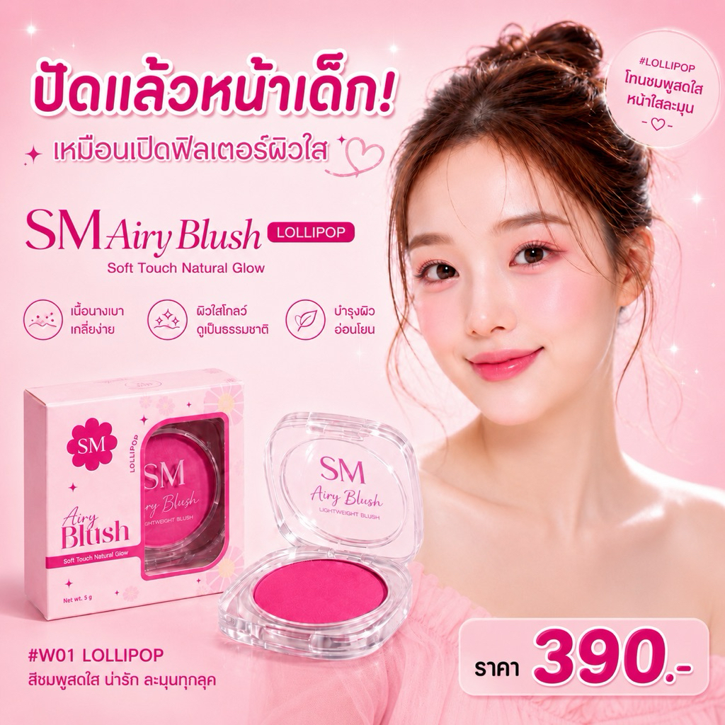 SM AIRY BLUSH ปัดแก้มหน้าเด็ก SM ใช้ได้ทุกสีผิว