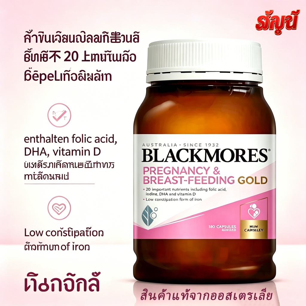 Blackmores วิตามินแม่ตั้งครรภ์และให้นมบุตร ของแท้ออสเตรเลีย เสริมDHA+กรดโฟลิก 180แคปซูล พร้อมส่งไทย