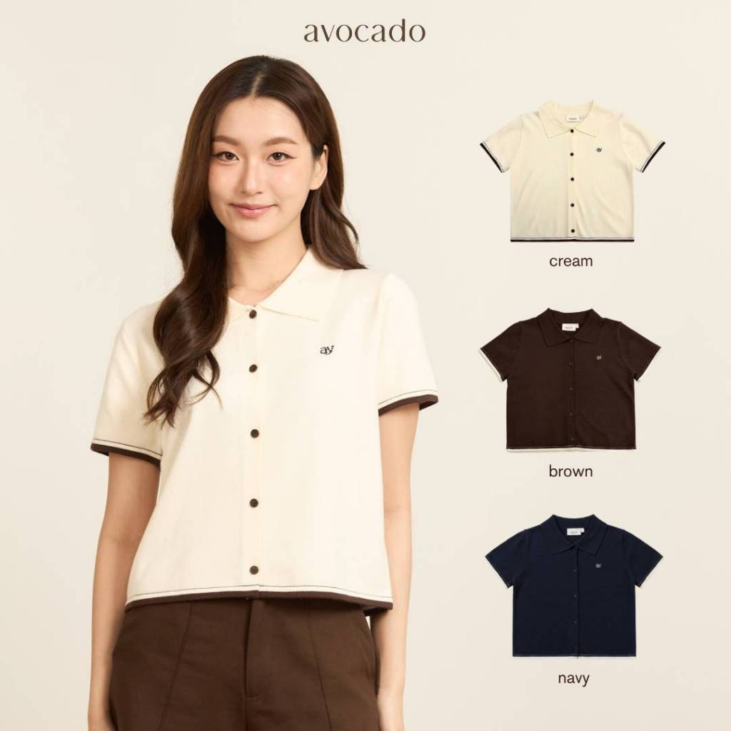 avocado - Airy-ann crop polo เสื้อโปโลครอปทูโทน I มี 2 ไซส์