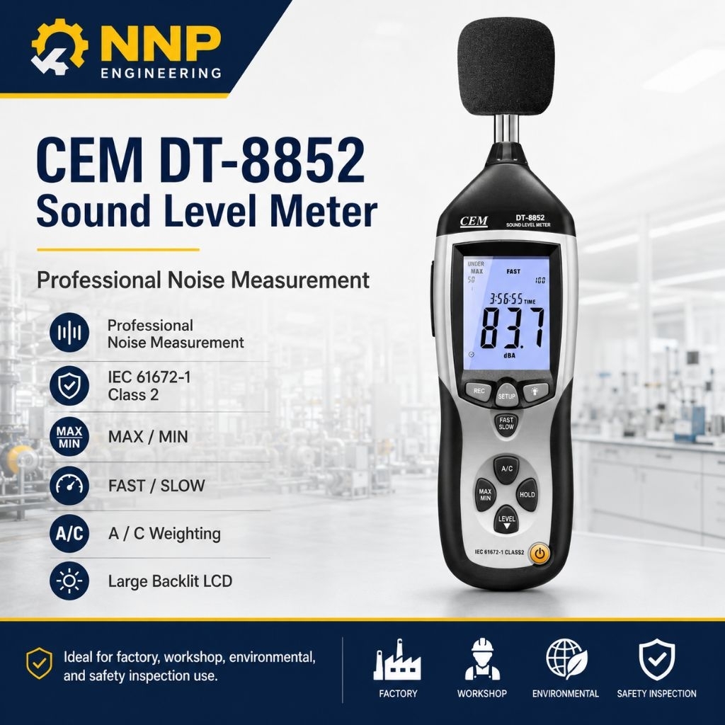 CEM DT-8852 Sound Level Meter
เครื่องวัดระดับเสียง 30-130 dB พร้อม Data Logger และ USB