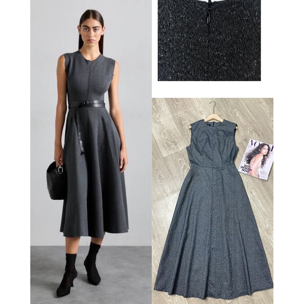 ZARA Maxi Dress เดรสสีเทาดำ ทรงยาว ผ้าดี งานแท้ มีซิปยาวด้านหลัง (ไม่มีเข็มขัด)