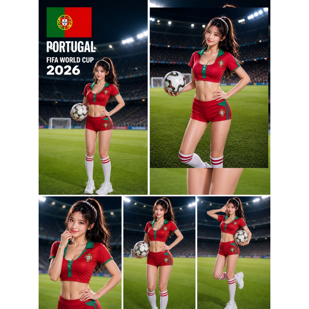 ⚽พร้อมส่งจากไทย มีรูปงานจริง (โปตุเกส) ชุดPRเชียร์ฟุตบอล+ถุงเท้าเข้าเซท แบบเอวลอย สีแดงเขียว งานน่ารัก เซ็กซี่ๆค่ะ