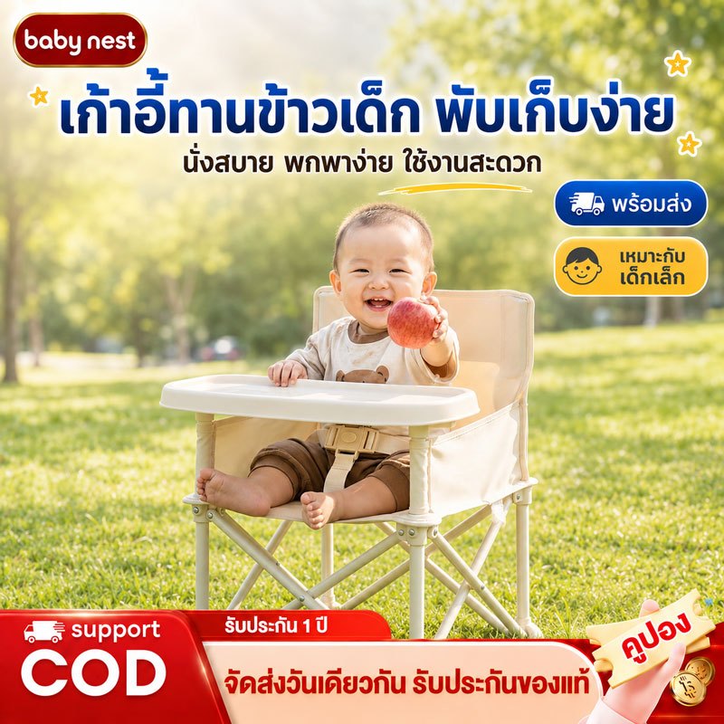 เก้าอี้เด็กพับได้ พกพาสะดวก ใช้กินข้าว ปิกนิก ชายหาด หรือเดินทาง น้ำหนักเบา  โครงสร้างมั่นคง