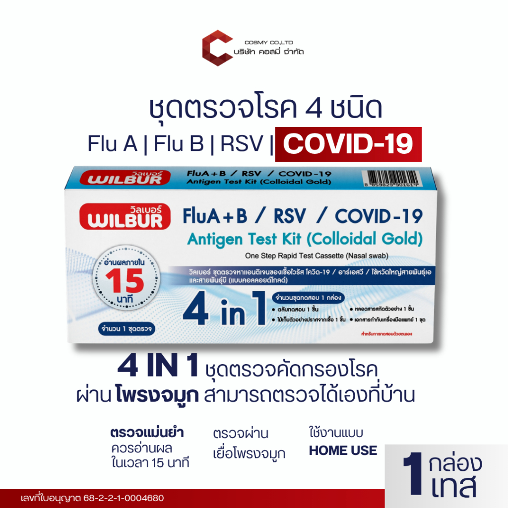 Wallias ชุดตรวจหาไวรัส 4in1 COVID-19 & RSV & FLU A / B Antigen Test Kit ชุดตรวจRSV